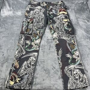 Rebel Vengeance Pants Mens 36 Heart Skull Snake Tapestry Grim Reaper Goth NEW
